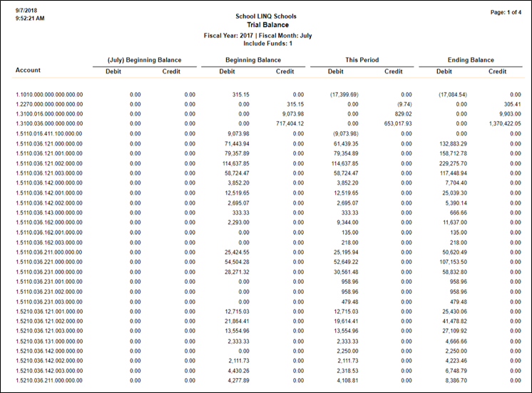 sample trial balance report